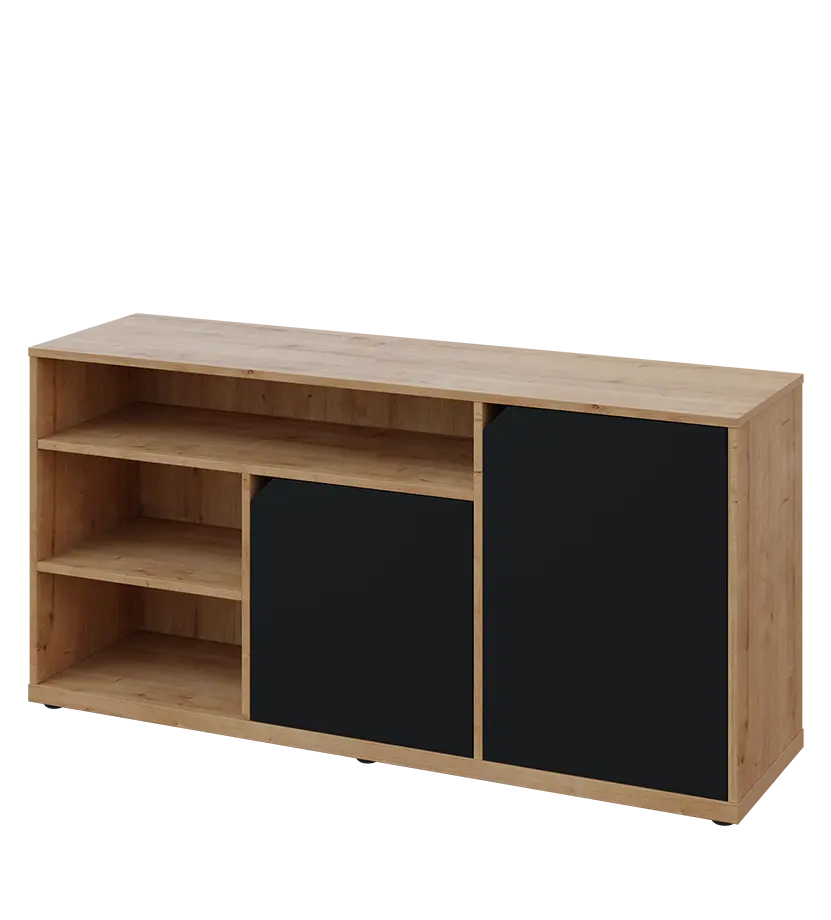 KU2-15DN3 P skříňka nízká 2-dveřová, nika, 740x1522x400, provedení pravé, dub lite/černá